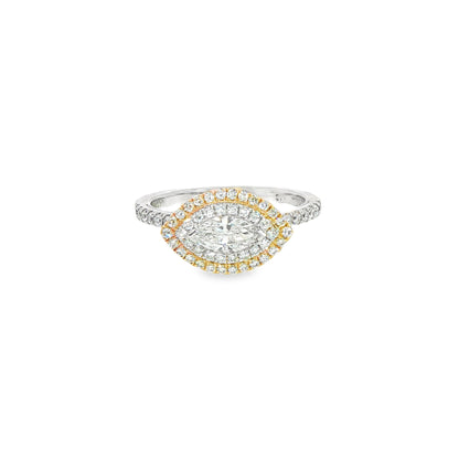 18k two tone east to west marqusie diamond halo ring 0.75ct