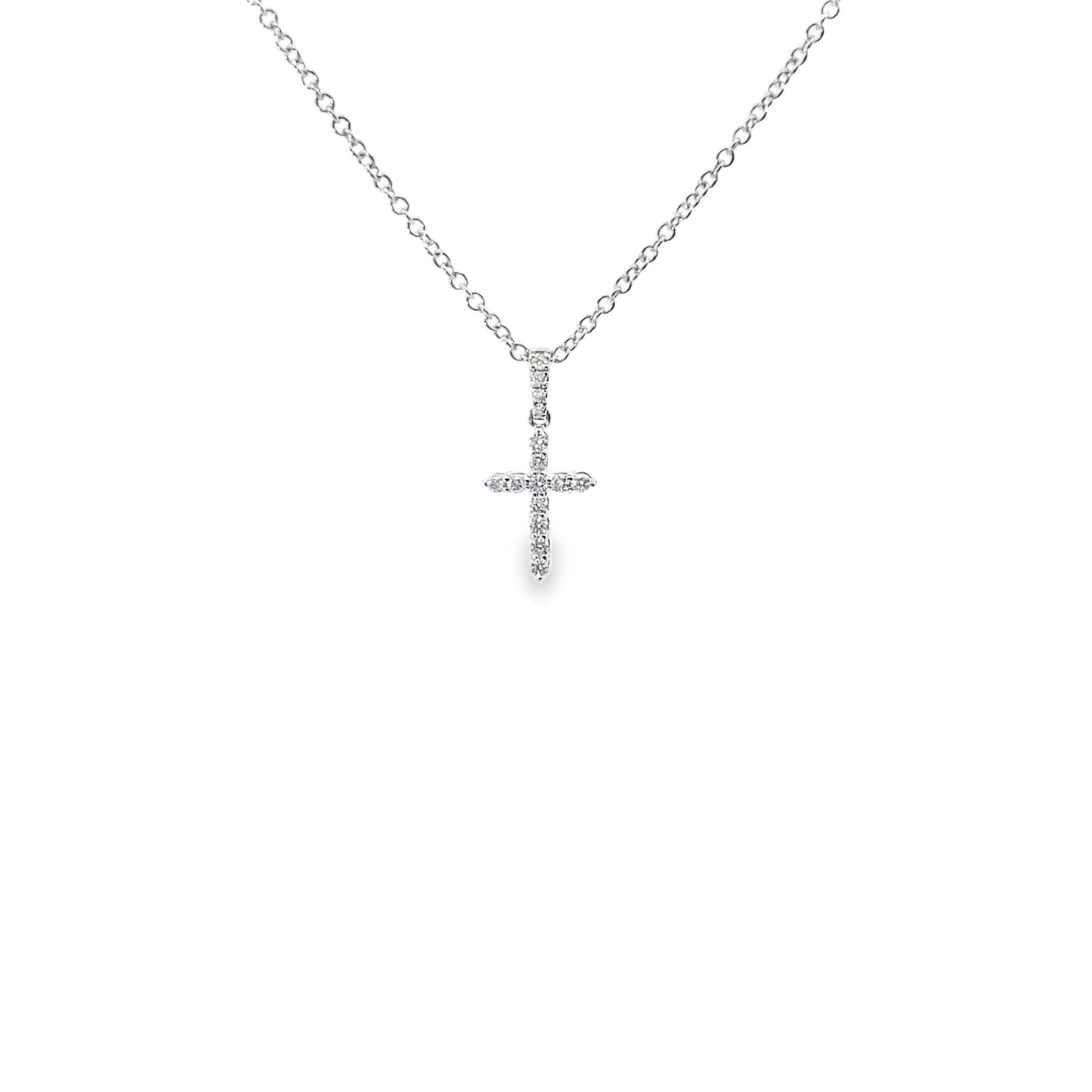 18K White Gold Diamond Cross Necklace 0.11ct