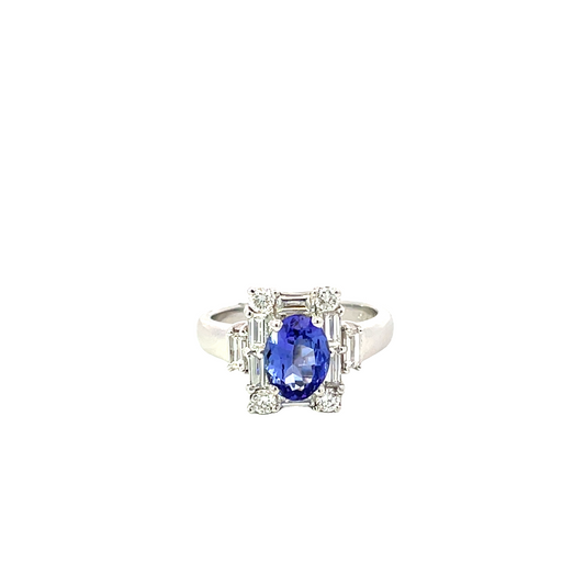 18K WHITE GOLD TANZANITE AND DIAMOND RING