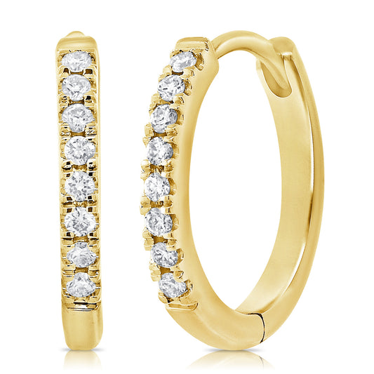 14K Yg Small Diamond Huggie Hoop