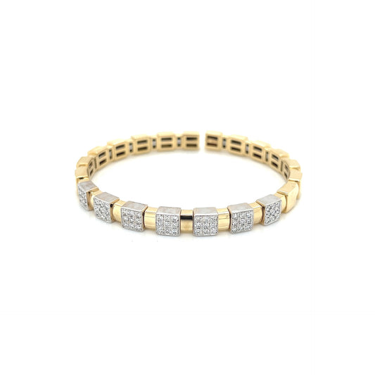 14k yellow gold wide block diamond cuff