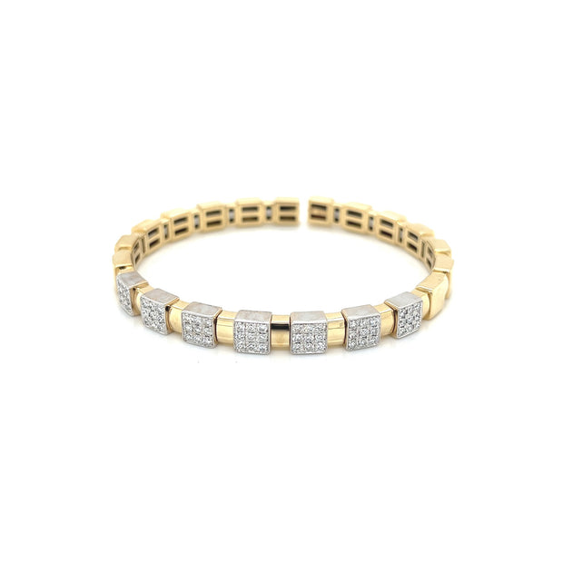 14k yellow gold wide block diamond cuff