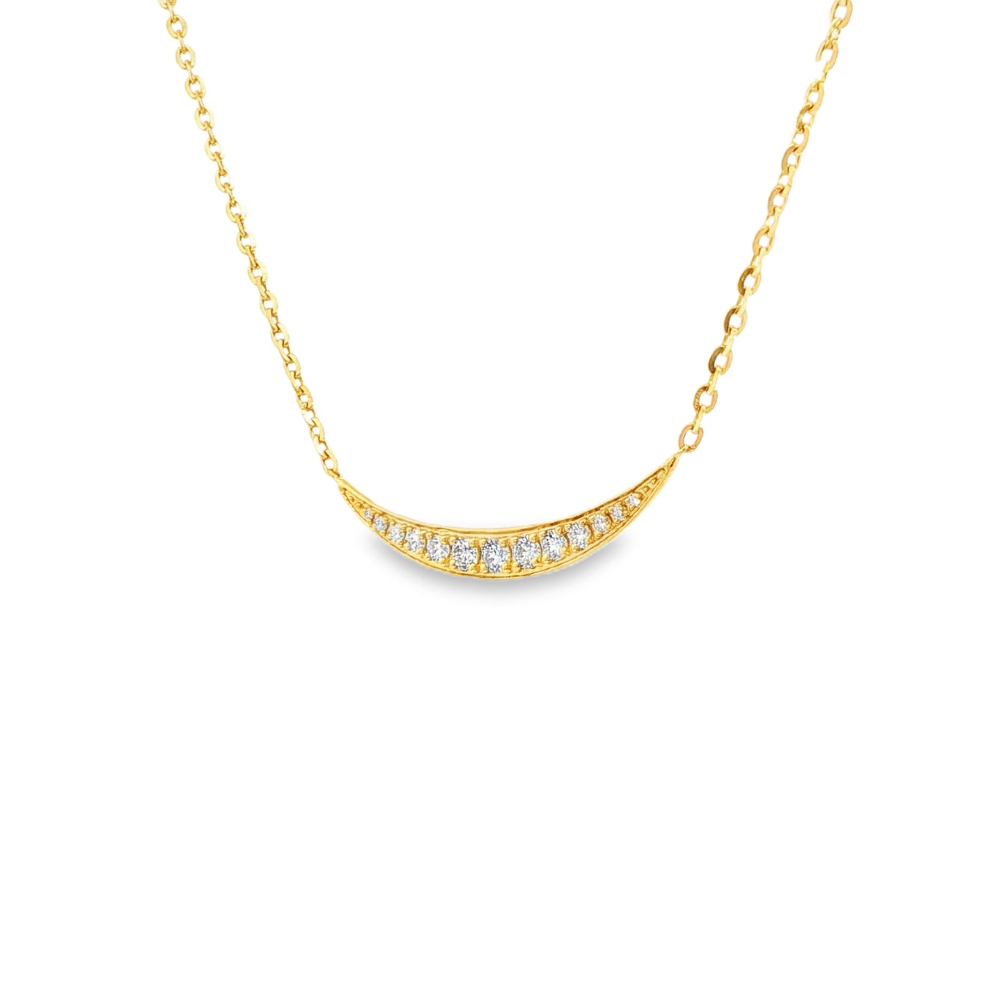 18K Yellow Gold Curved Bar Diamond Pendant Necklace 0.26Ctw