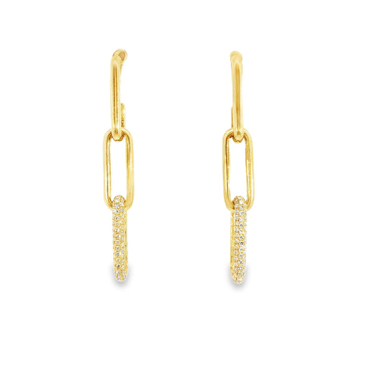 14K Yellow Gold Drop Paper Clip Earrings Containing Single Cut Diamonds 0.40Ct
