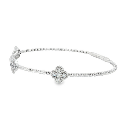 14Kwg Diamond Flex  Station Bracelet Containng 3 Sections Of 4- Leaf Design  15 Rd = 0.34Ct