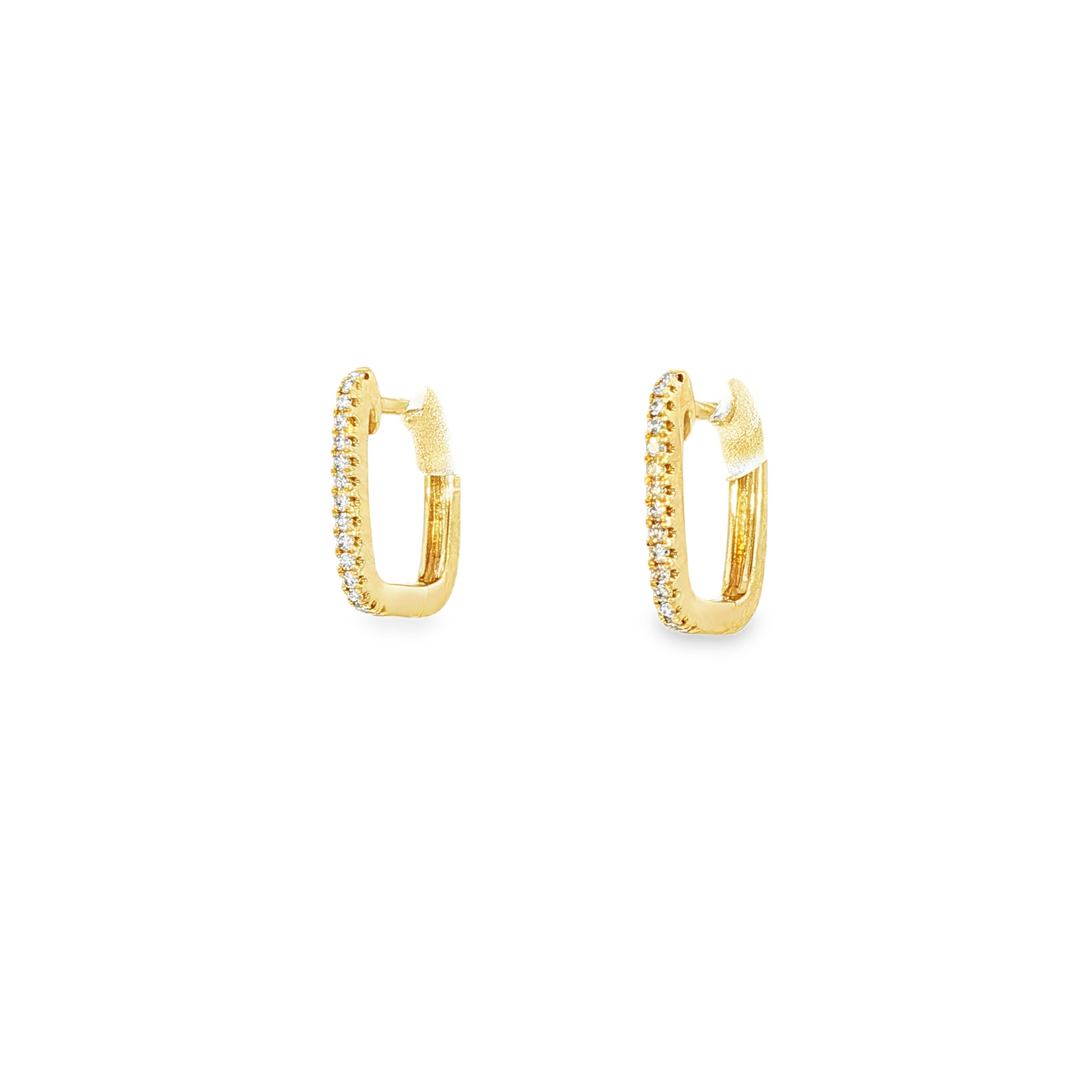 14K Yellow Gold Square Hoops Containing Single Cut Round Diamonds 0.10Ctw