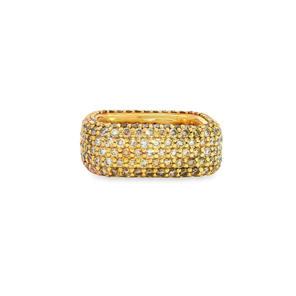 18K Yellow Gold Champagne Diamond Square Fashion Ring 5.30Ctw