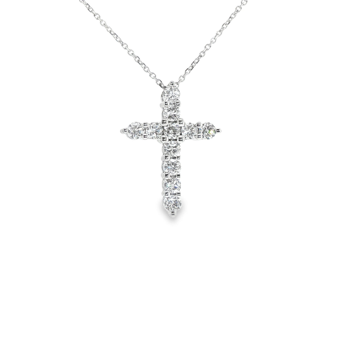 14K White Gold Natural Diamond Cross 1.13Ctctw Containing 11 Round Diamonds On 16" Chain F/G Vs2