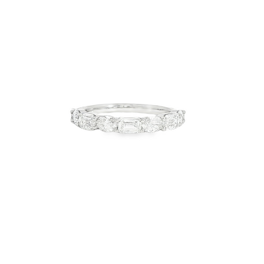 14K White Gold Lab Grown Diamond Alternating Emerald And Oval Band