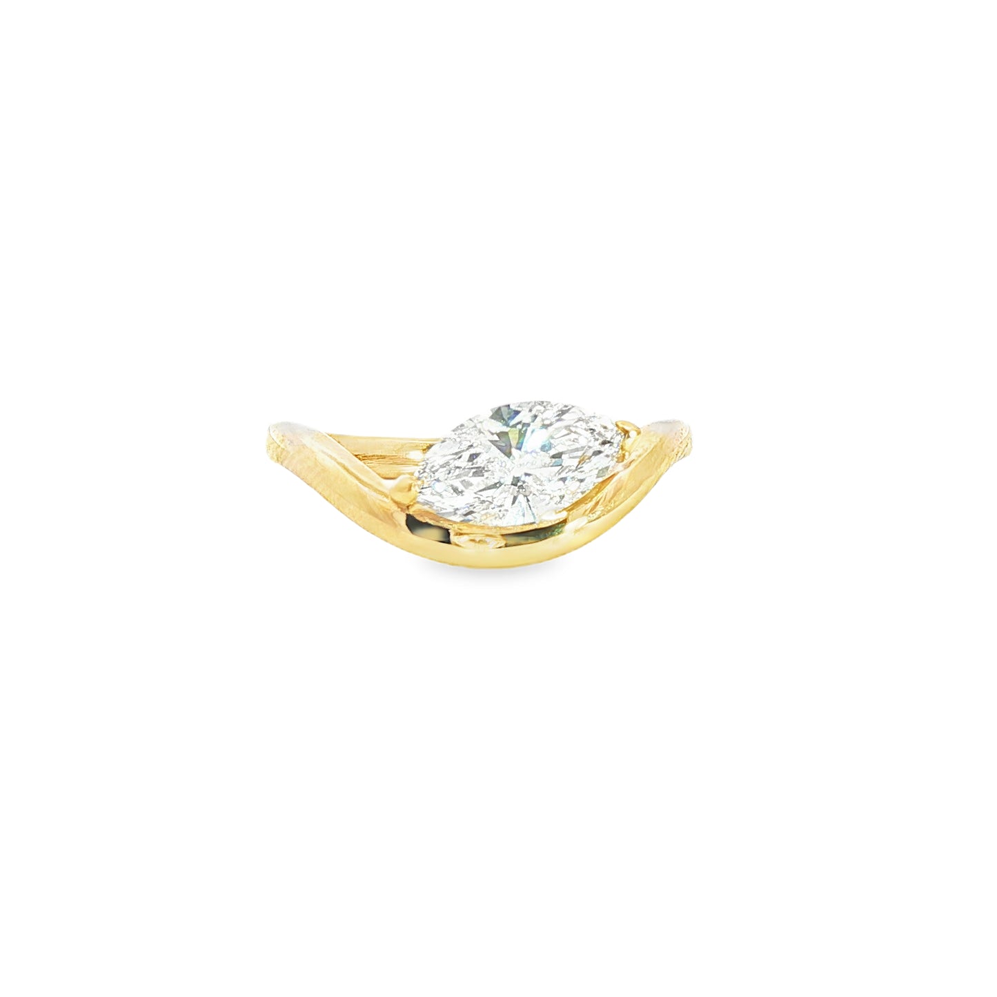 14K Yellow Gold Contour Band With Lab Marquise Diamond