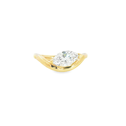 14K Yellow Gold Contour Band With Lab Marquise Diamond