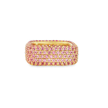 18K Yellow Gold Fancy Pink Diamond Square Fashion Ring 6.20Ctw