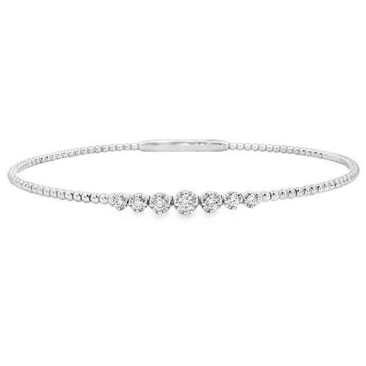 14Kwg Diamond Soft Bangle  Bracelet Containng 7Rd = 0.20Ct 4Mm