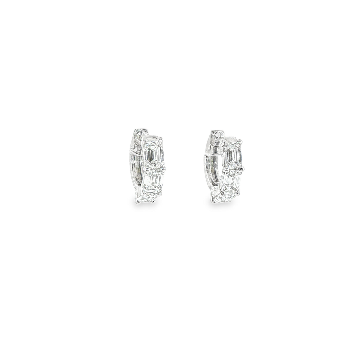 14K White Gold Lab Grown Emerald Cut Huggies Containing 6Ec Totaling 3.35Ct F Vs1 ( .50Each)