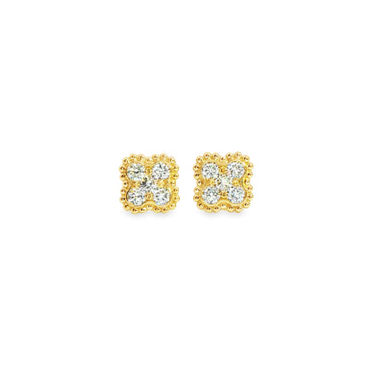 14K Yellow Gold 4 Leaf Diamond Custer Stud Earrings 0.48Ctw
