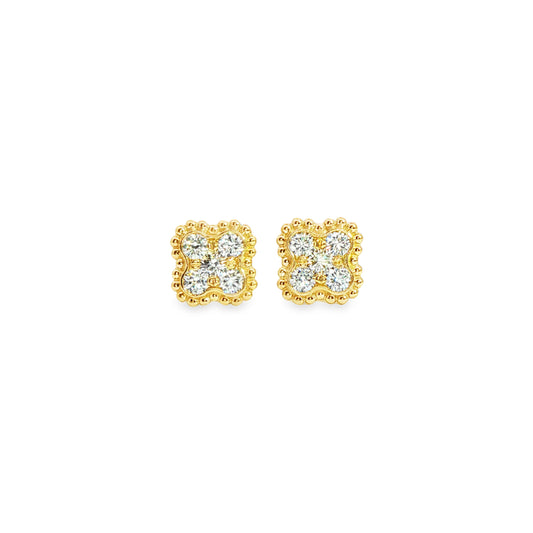 14K Yellow Gold 4 Leaf Diamond Custer Stud Earrings 0.48Ctw