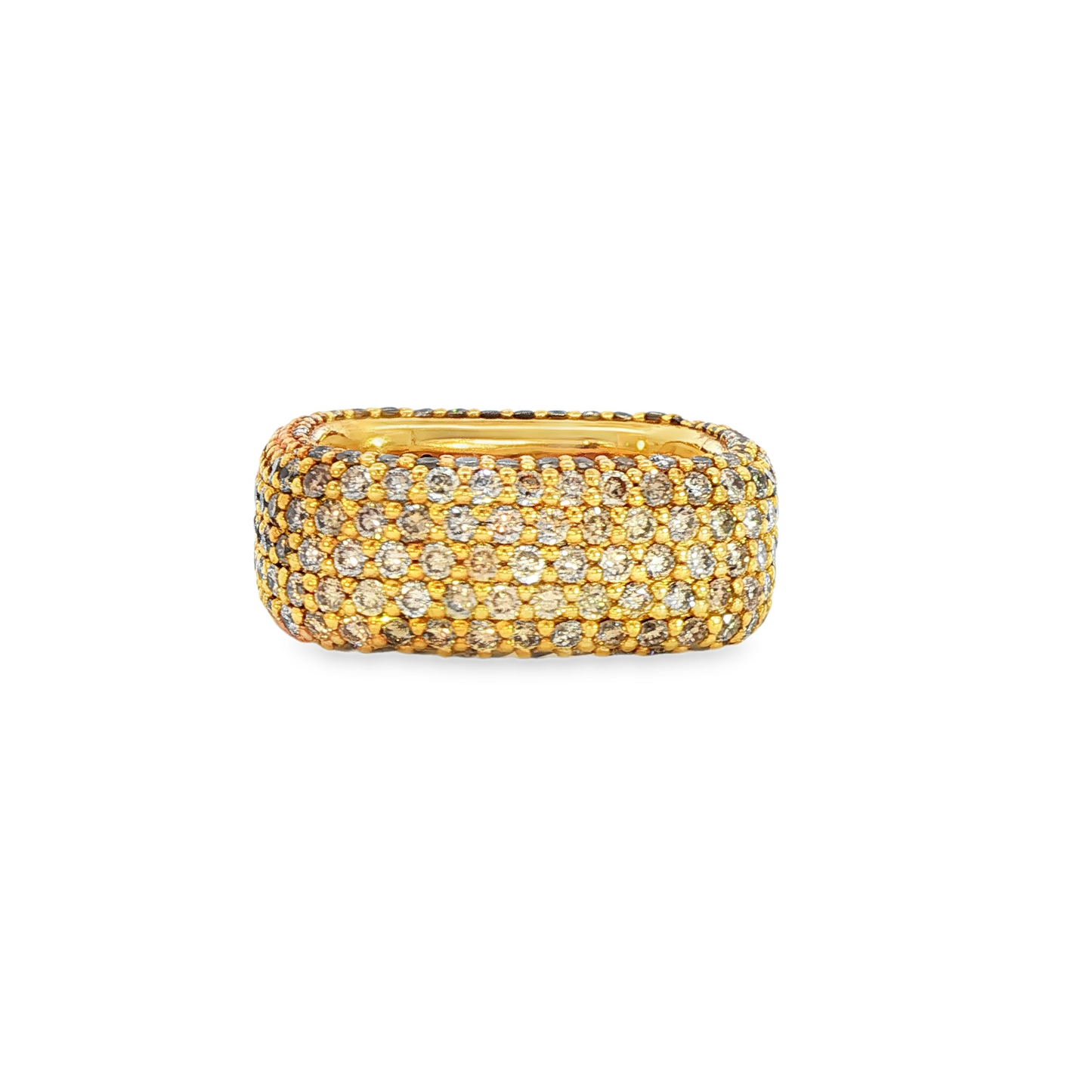 18K Yellow Gold Champagne Diamond Square Fashion Ring 5.30Ctw
