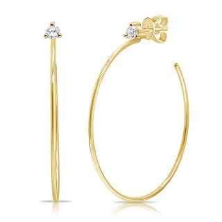 14k yellow gold thin hoop with diamond stud 0.17ct