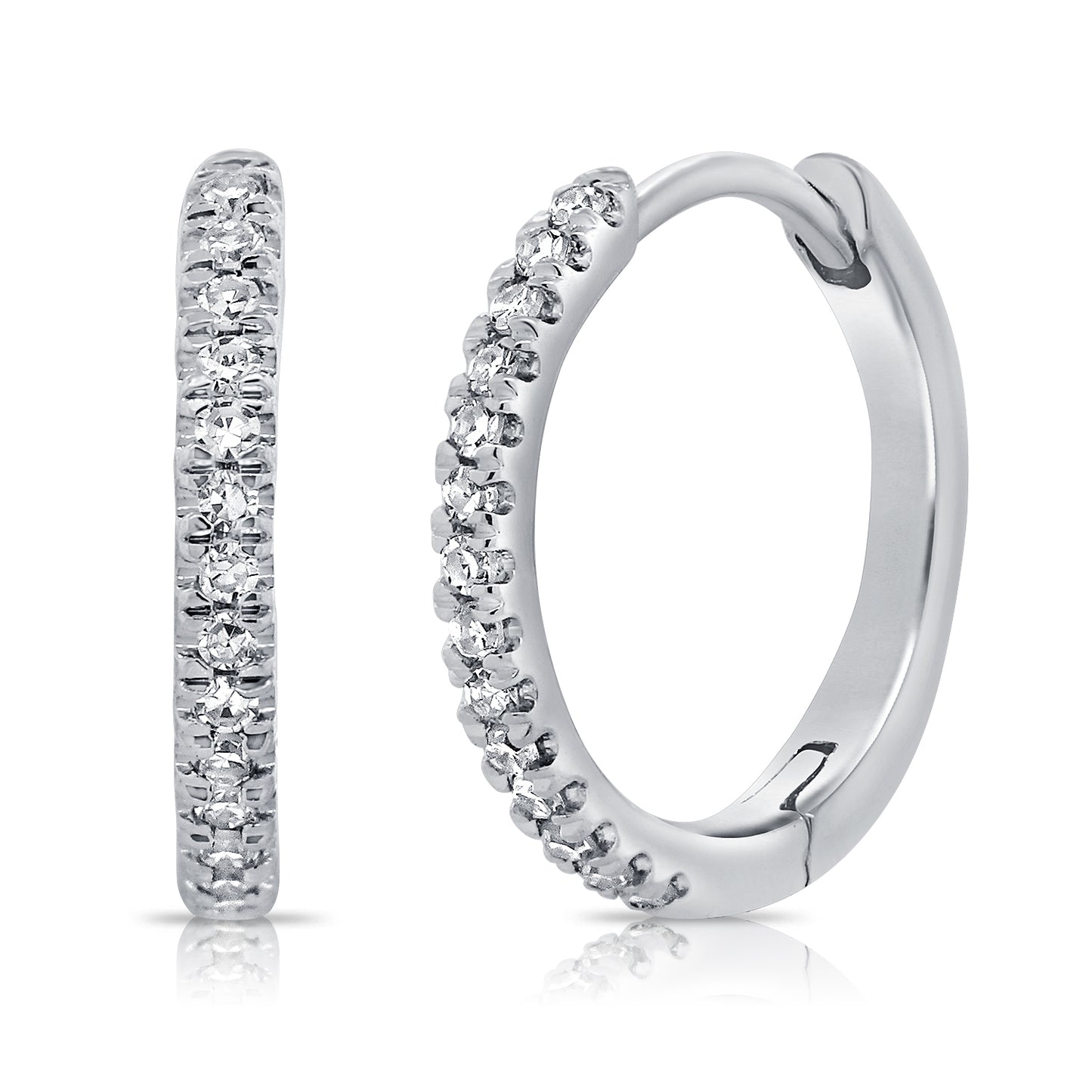14K Wg Small Huggie Diamond Earrings D= 0.09Ct