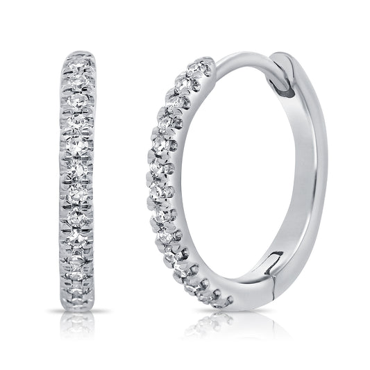 14K Wg Small Huggie Diamond Earrings D= 0.09Ct