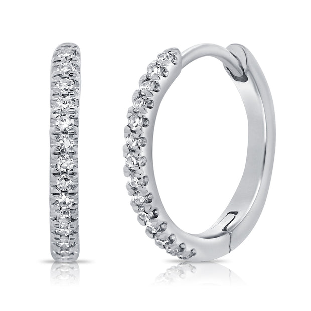 14K Wg Small Huggie Diamond Earrings D= 0.09Ct