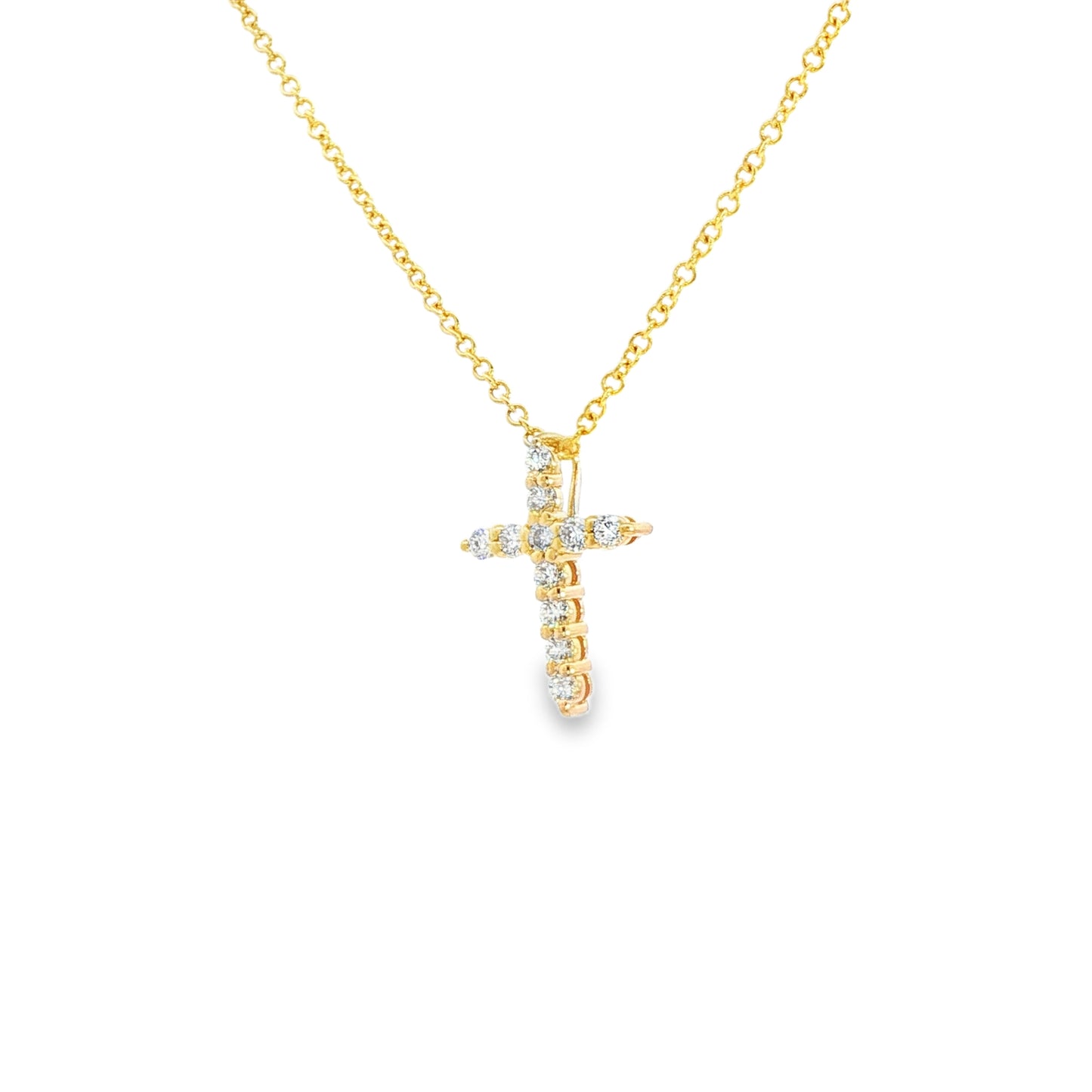 14K Yellow Gold Diamond Cross Pendant Necklace 0.25ctw