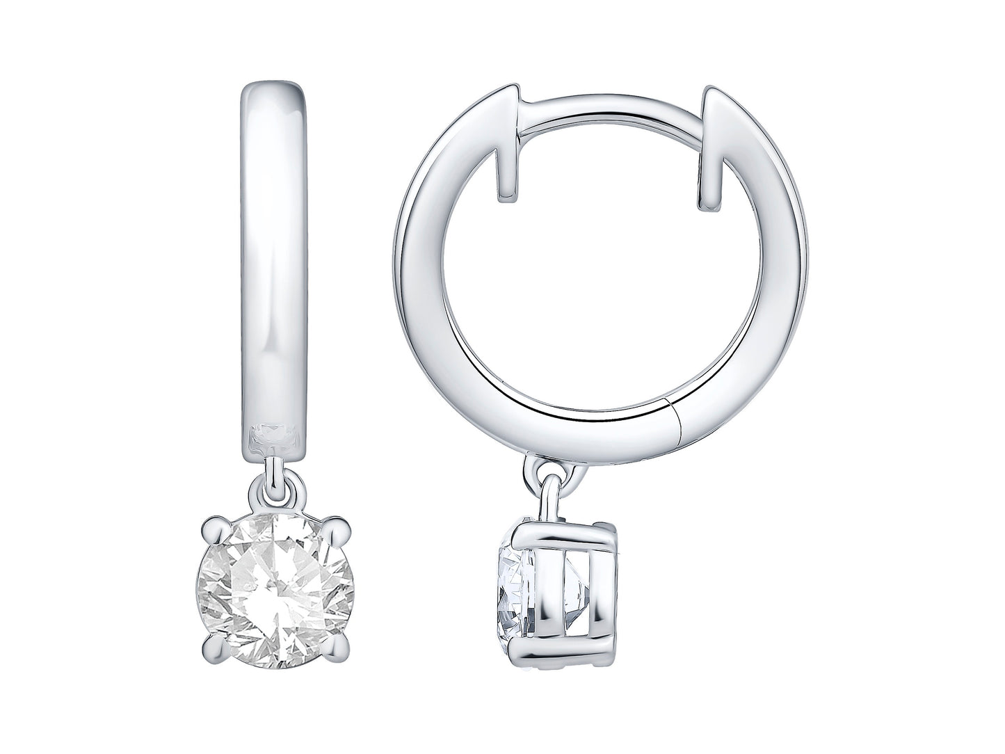 14K White Gold Hoop Earrings With Rbc Lab Diamond 4 Prong Drops 1.00Ctw