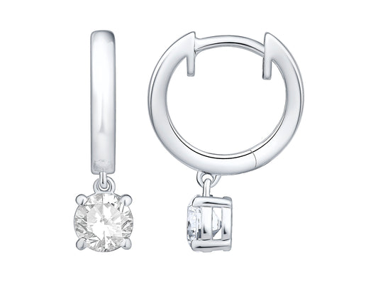 14K White Gold Hoop Earrings With Rbc Lab Diamond 4 Prong Drops 1.00Ctw