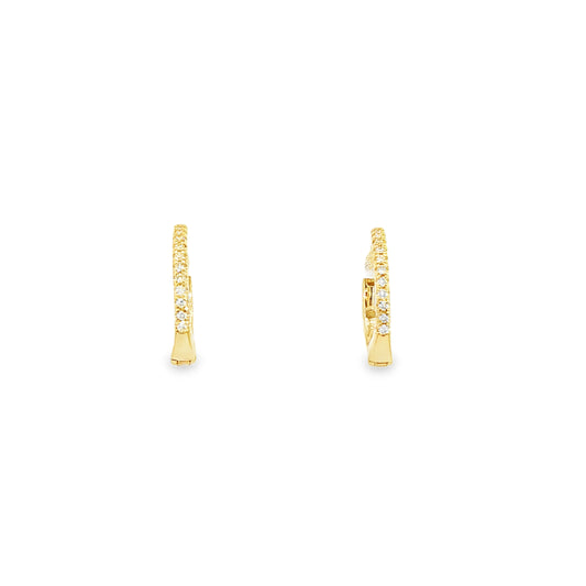 14K Yellow Gold 12Mm Thin Diamond Hoop Earrings Containing 22 Rounds 0.07Ctw