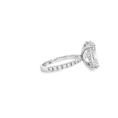Custom Engagement Ring 3.88Ct Oval With 14K White Gold Hidden Halo And Diamond Mounting