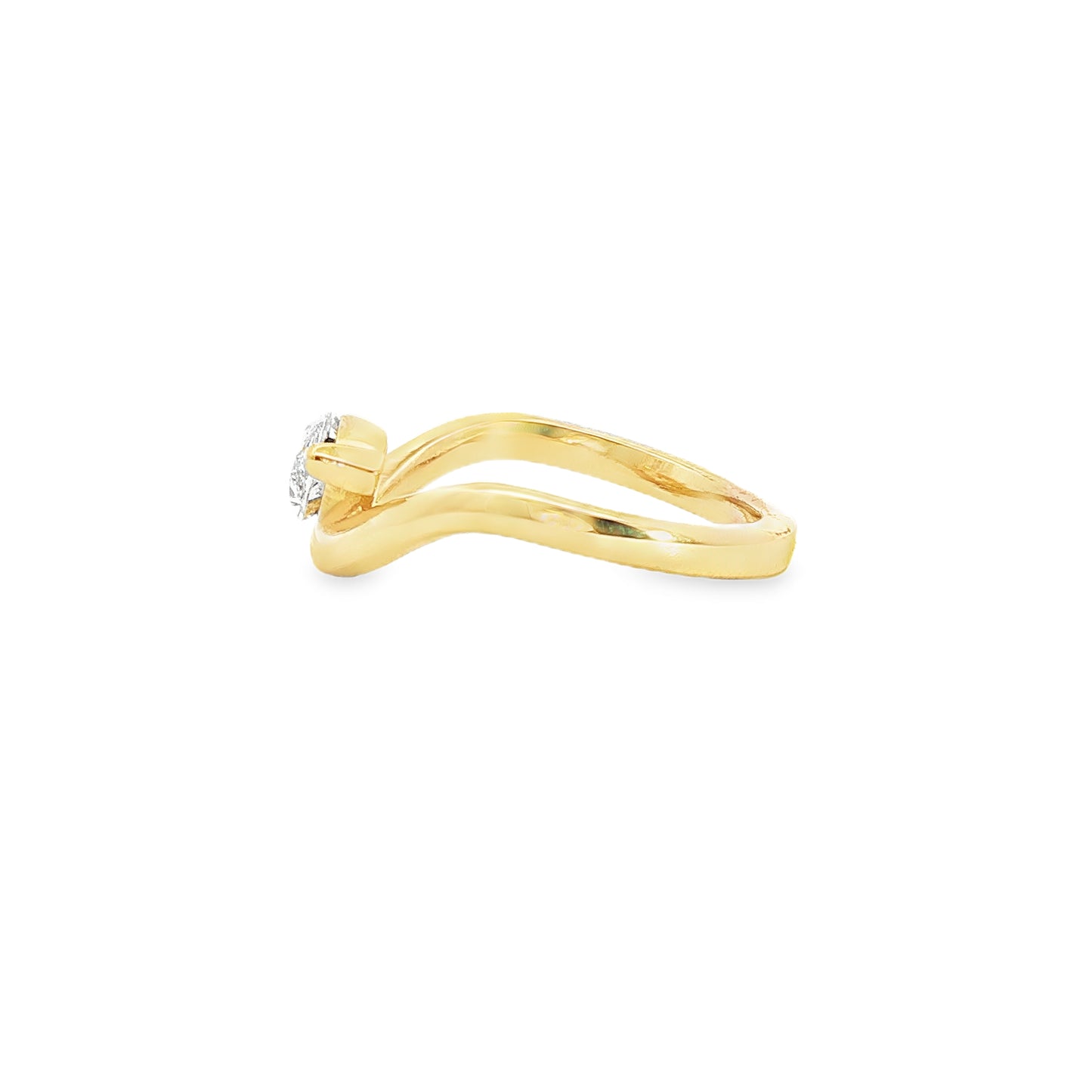 14K Yellow Gold Contour Band With Lab Marquise Diamond