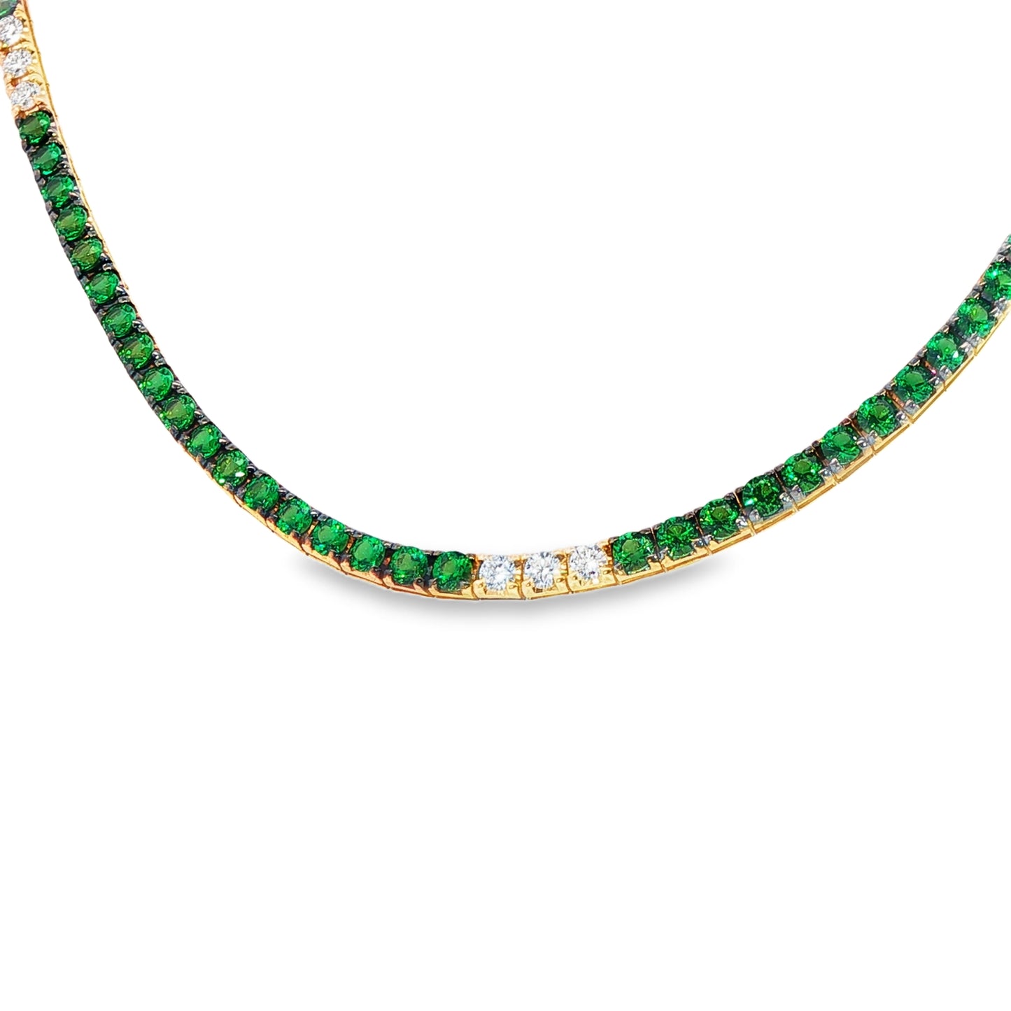 18K Yellow Gold Tsavorite Garnet And Diamond Line Necklace