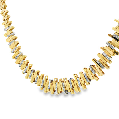 18K Yellow Gold Diamond And Gold Bar Stretch Necklace 1.37Ctw