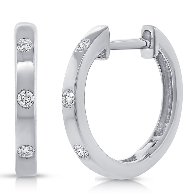 14K White Gold Diamond Fashion Huggie Hoop Earrings 0.90Ct