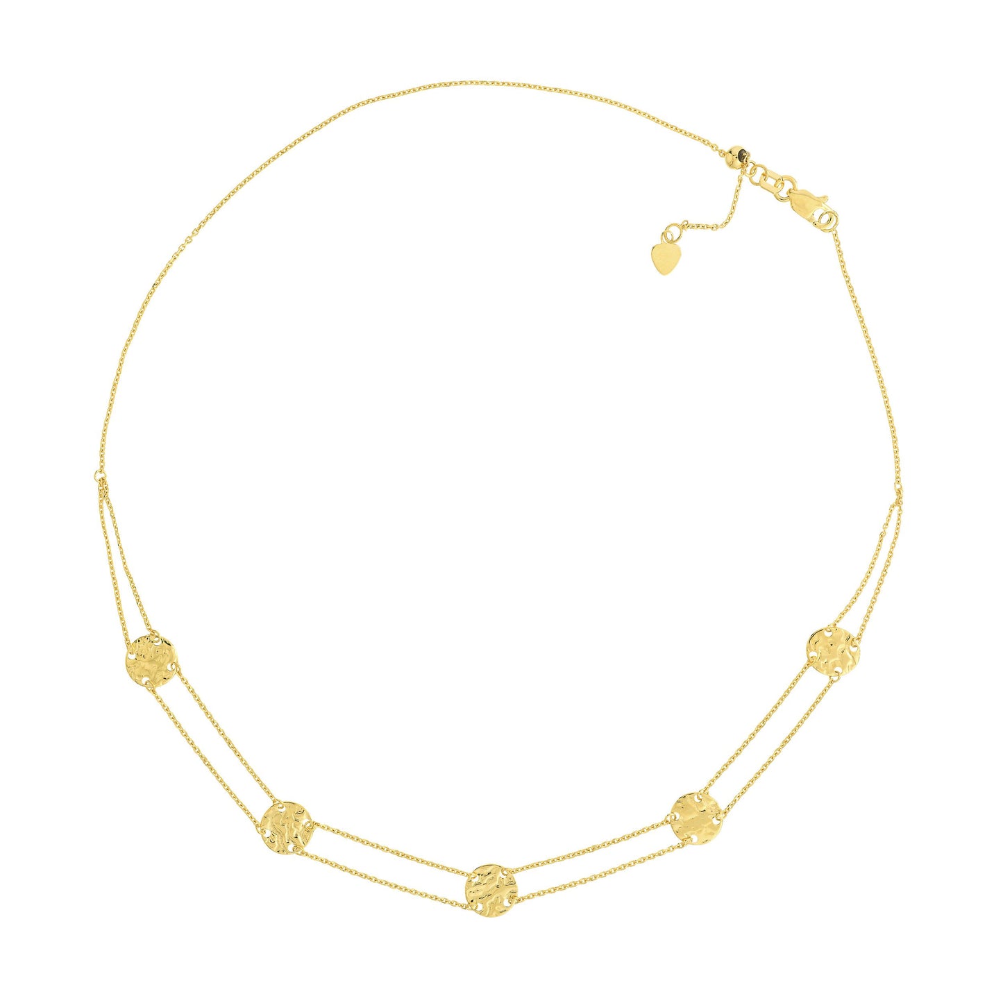 14k yellow gold five hammered disc station adjustable choker
