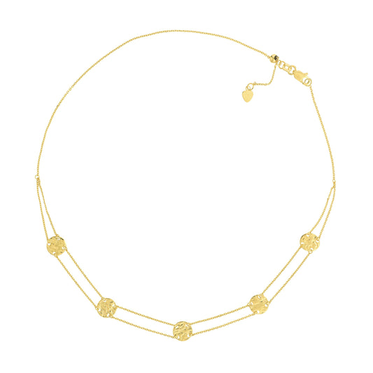 14k yellow gold five hammered disc station adjustable choker