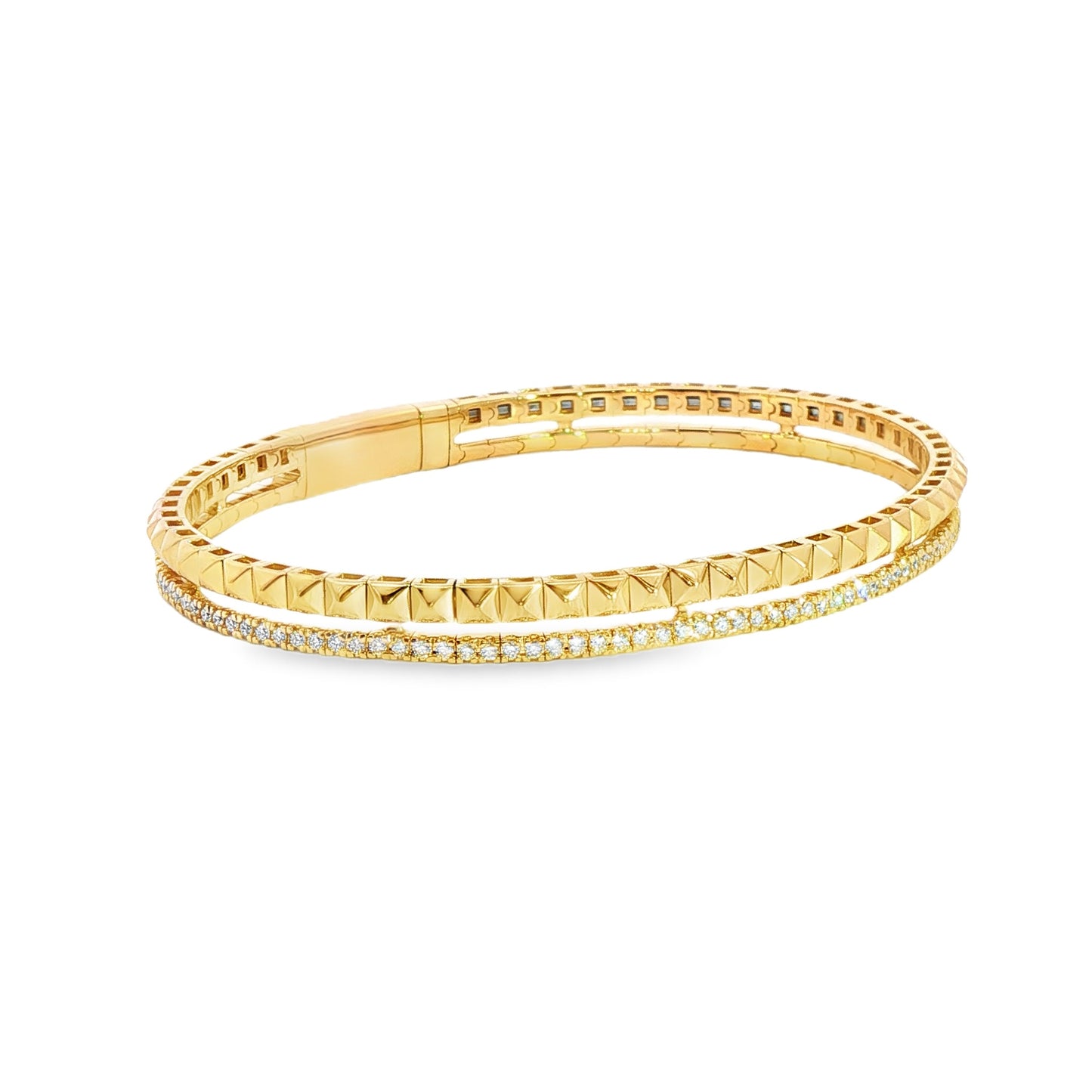 14K Yellow Gold Double Row Bypass Diamond And Gold Flex Bracelet 0.75Ctw