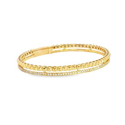 14K Yellow Gold Double Row Bypass Diamond And Gold Flex Bracelet 0.75Ctw