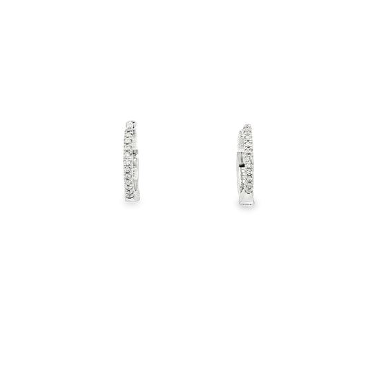 14K White Gold 12Mm Thin Diamond Hoop Earrings Containing 22 Rounds 0.07Ctw