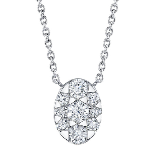 14k white gold diamod oval cluster necklace 0.42ct