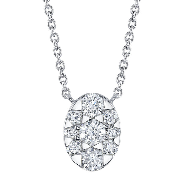 14k white gold diamod oval cluster necklace 0.42ct