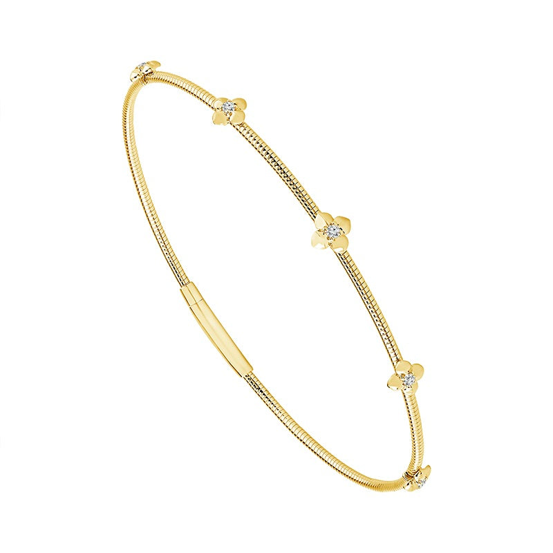 14K Yellow Gold 5 Diamond Station Flex Bracelet 6.75"