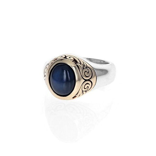 SAPPHIRE OVAL STONE RING W/10KGOLD WING DETAIL