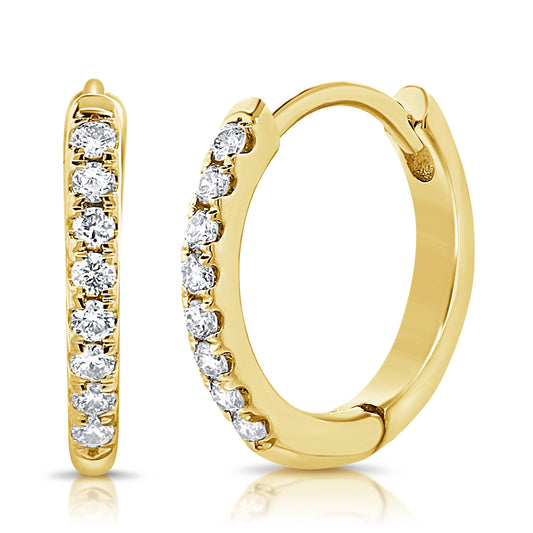 14K Yellow Gold Diamond Fashion Huggie Hoop Earrins 0.10Ct