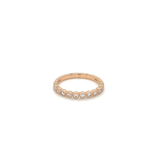 14k rose gold round bezel set milgrain diamond band 0.26ct