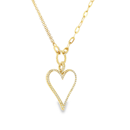14K Yellow Gold Diamond And Mother Of Pearl Heart Paperclip Link Necklace D 0.20Ctw And Mp 2.07Ct