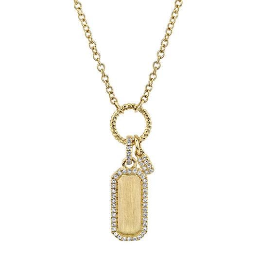 14k yellow gold and diamond dog tag necklace