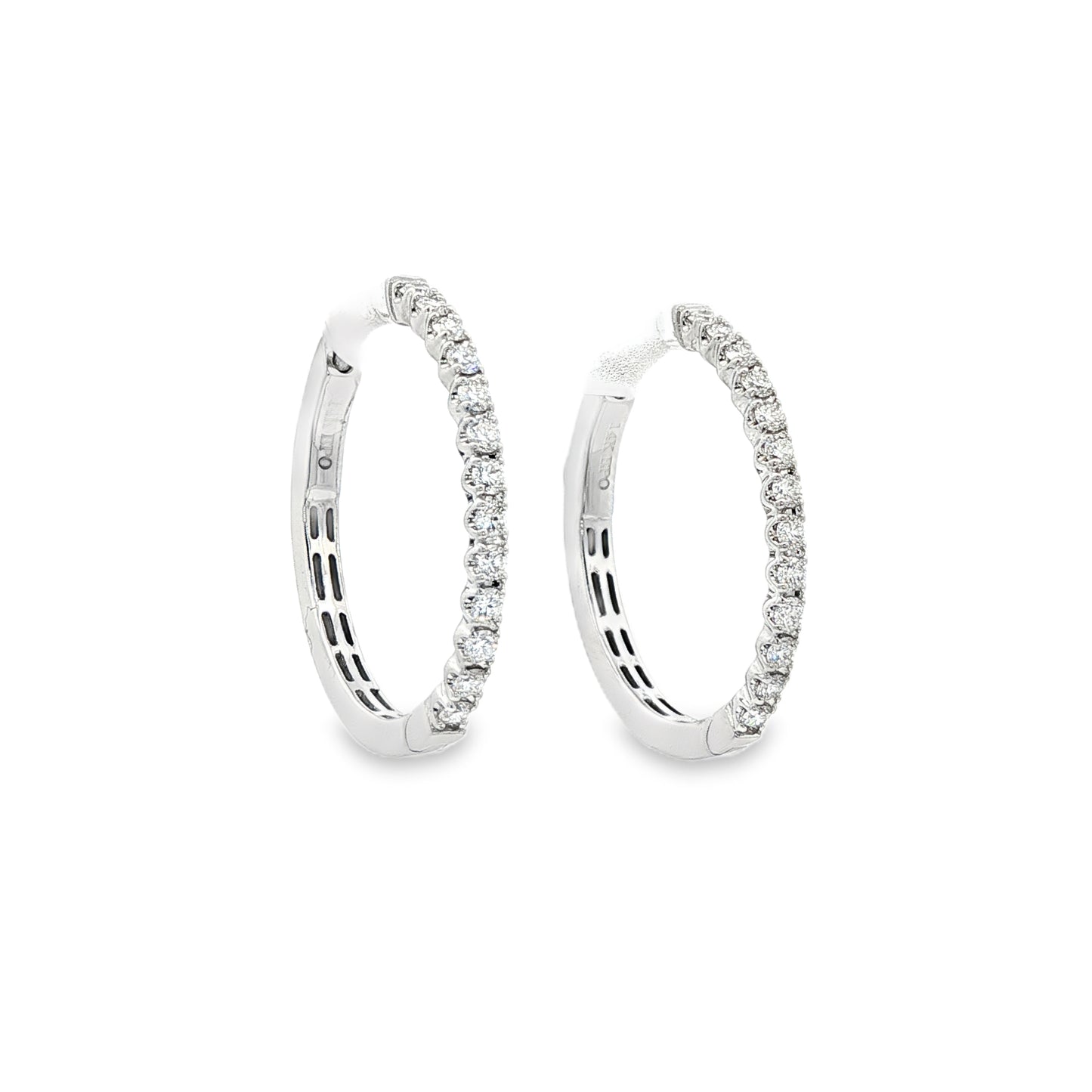 14K White Gold Oval Shaped Diamond Hoops Containing 26 Round Diamonds 0.56Ctw