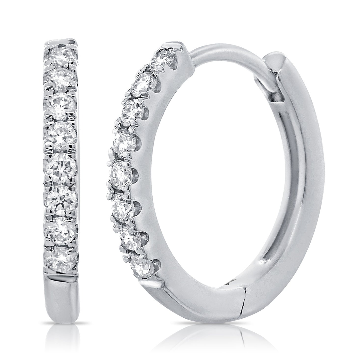 14K Wg Small Huggie Diamond Earringd= 0.18Ct