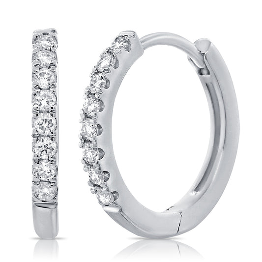 14K Wg Small Huggie Diamond Earringd= 0.18Ct